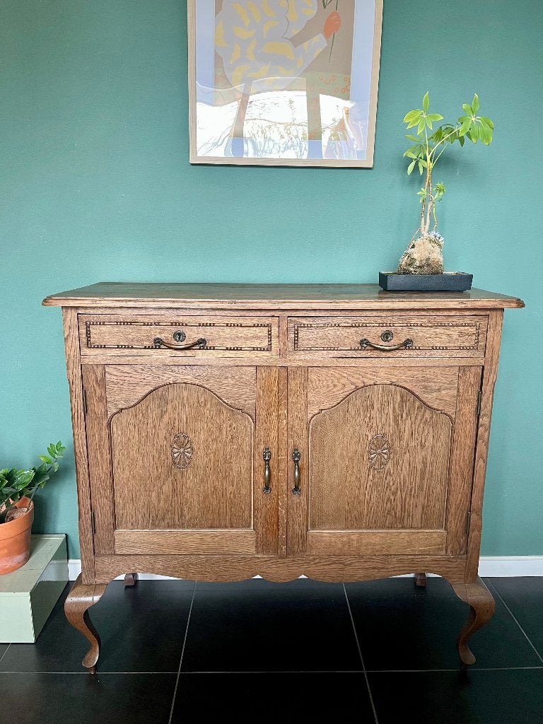 Vintage eiken dressoir queen ann art deco meiden leg kleding, Ophalen