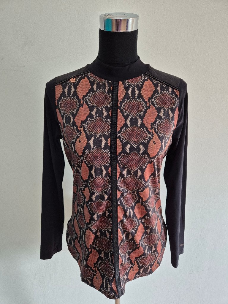 Top86 - Zwart-bruin Zip73 shirt maat XS (1), Zwart, Ophalen of Verzenden, Zo goed als nieuw, Korte mouw