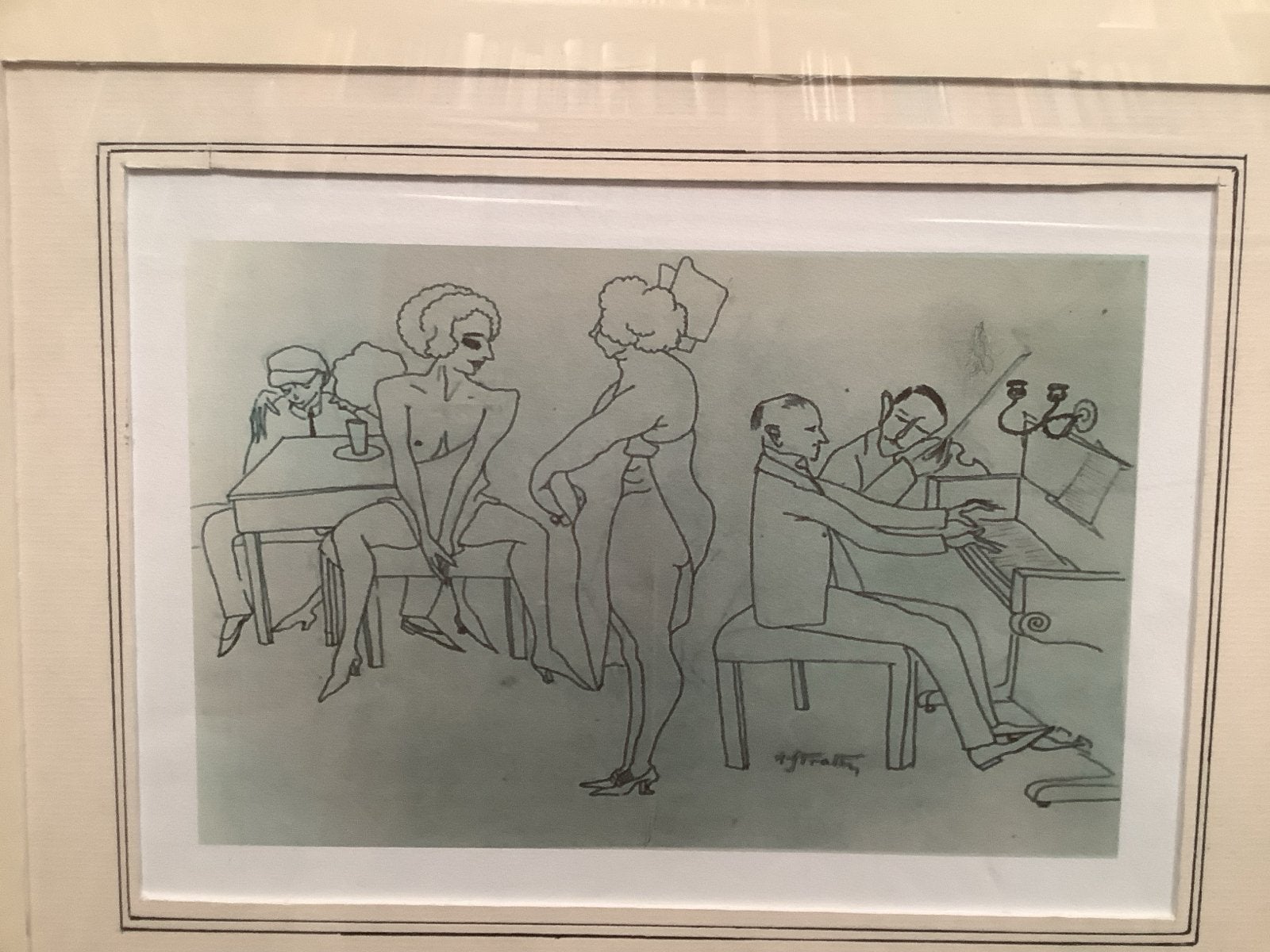 Gesigneerde tekening van A. Fratelli - Jazzclub scène, Ophalen of Verzenden, Tekening, Pentekening, Gesigneerd