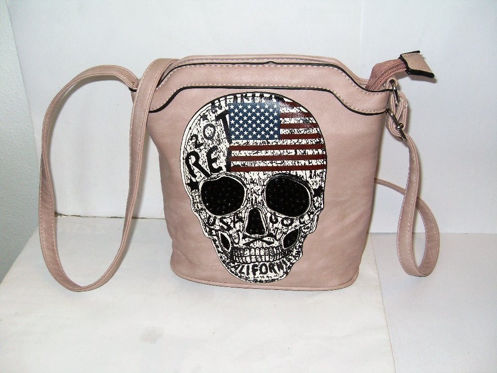 Damestas roze / handtas Amerikaanse vlag / doodshoofd, Ophalen of Verzenden, Zo goed als nieuw, Roze