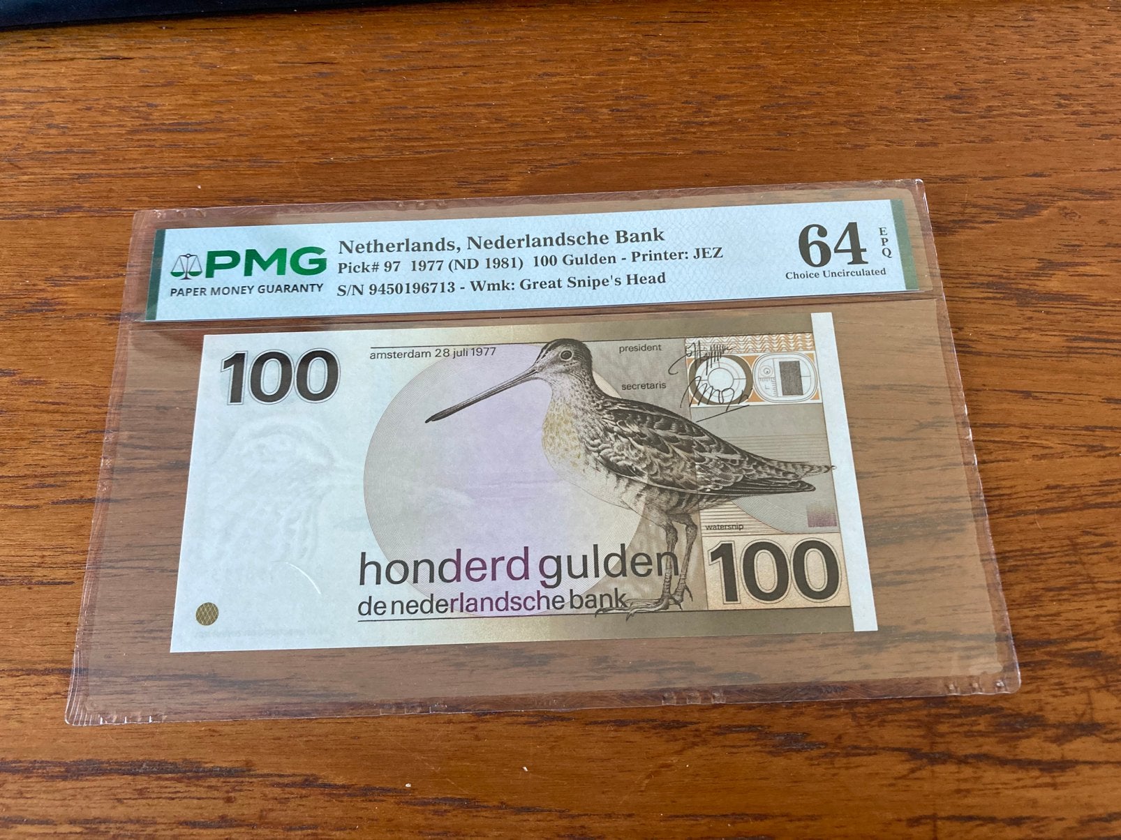 100 gulden 1977 Snip PMG 64 EPQ, Ophalen of Verzenden, 100 gulden, Los biljet