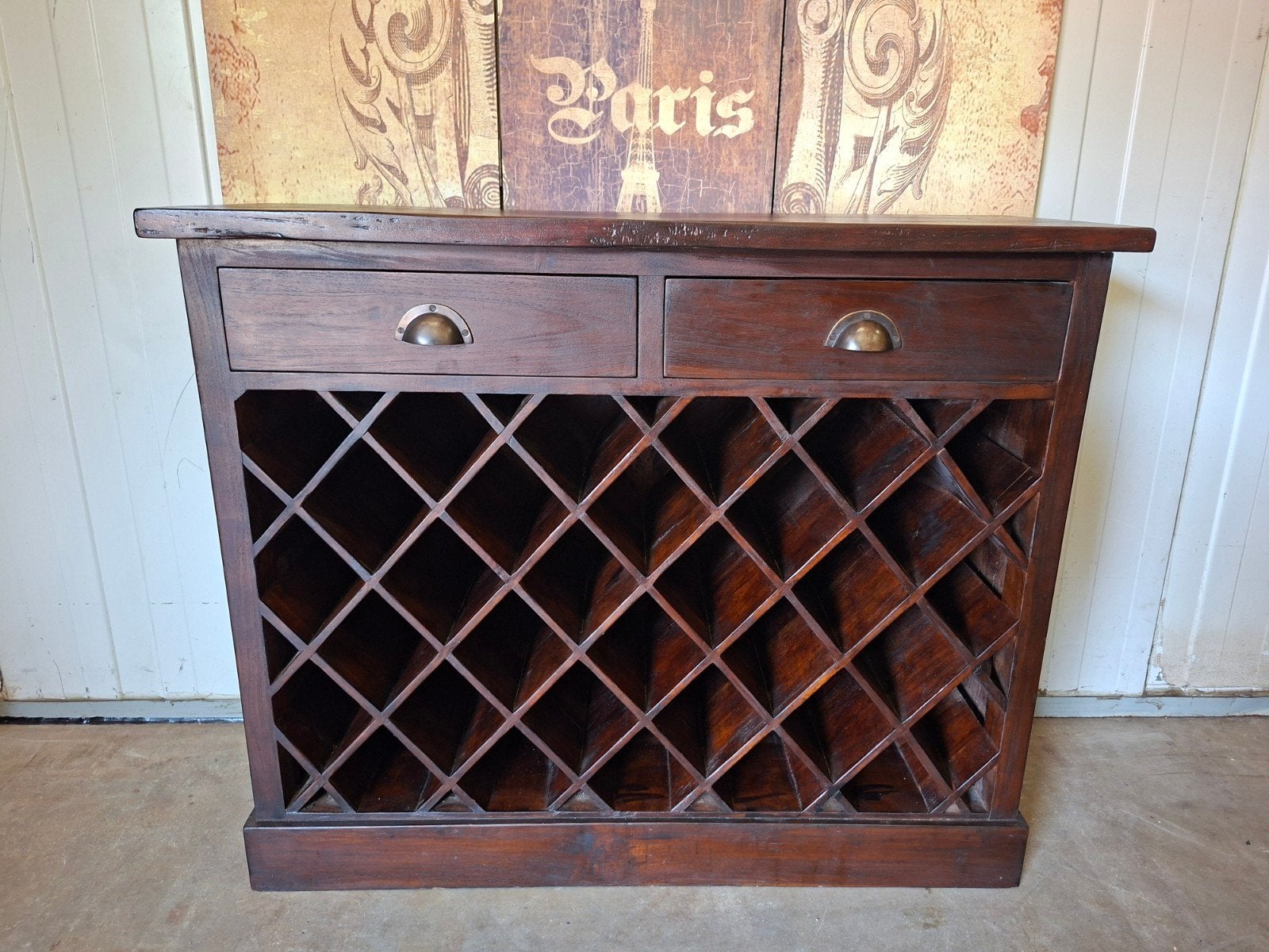 Teakhouten wijnkast, sidetable, dressoir met 2 lades, Ophalen of Verzenden, Hout