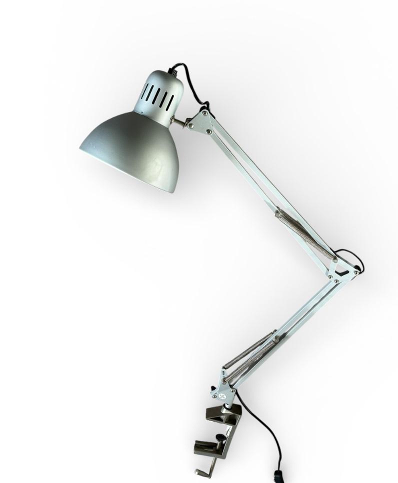 Vintage bureau lamp met klem - zilver/grijs schaarlamp, Ophalen of Verzenden, Gebruikt, Metaal, Minder dan 100 cm