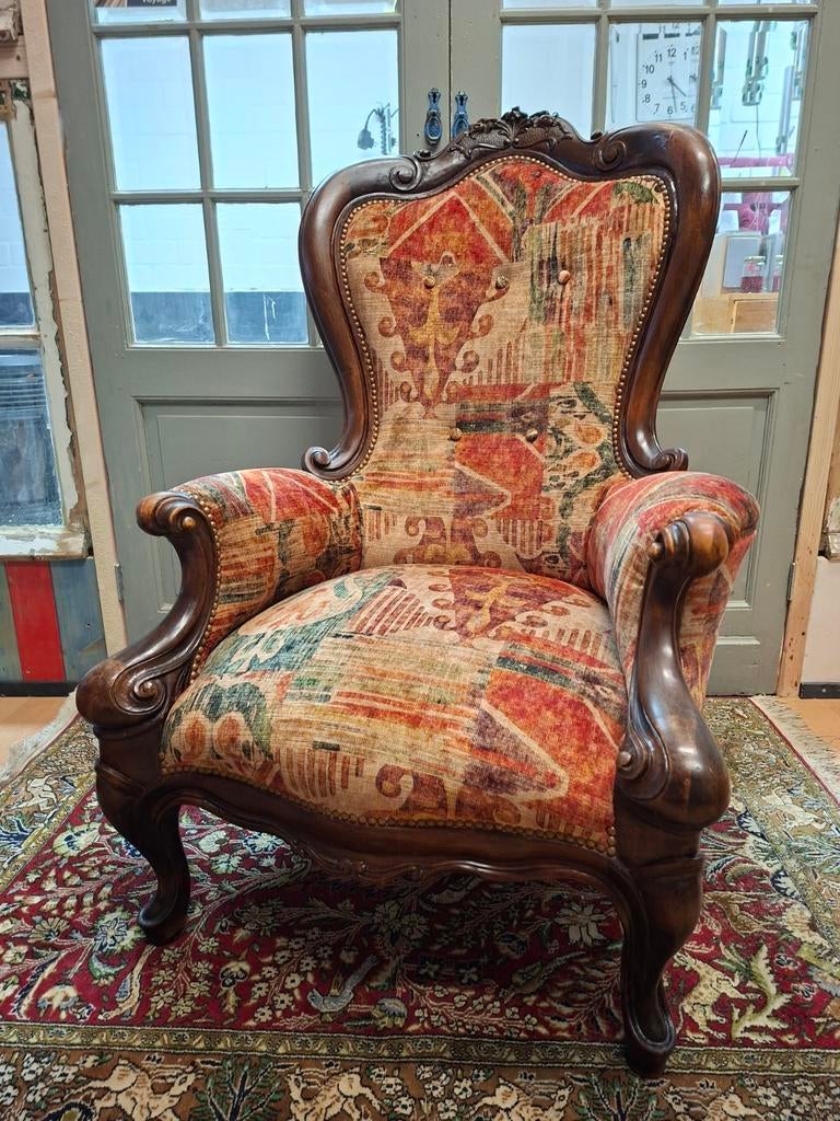 Antieke Louis Philippe Bergère Fauteuil, Antiek en Kunst, Antiek | Meubels | Stoelen en Banken, Ophalen of Verzenden
