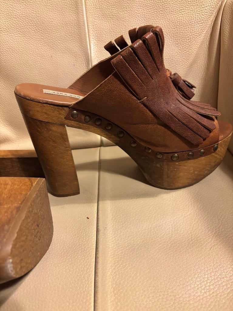 Zara Leren Muiltjes Maat 40, Bruin, Gedragen, Sandalen of Muiltjes, Ophalen of Verzenden