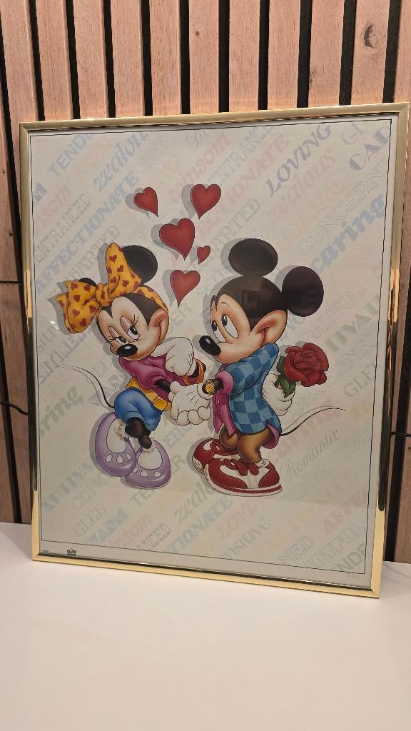 Ingelijste poster mickey en minnie mouse, Ophalen, Mickey Mouse, Zo goed als nieuw, Plaatje of Poster