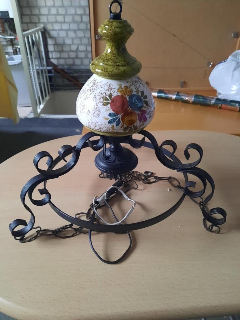Vintage hanglamp met bloemmotief, Ophalen, Gebruikt, 1 klavier, Overige typen