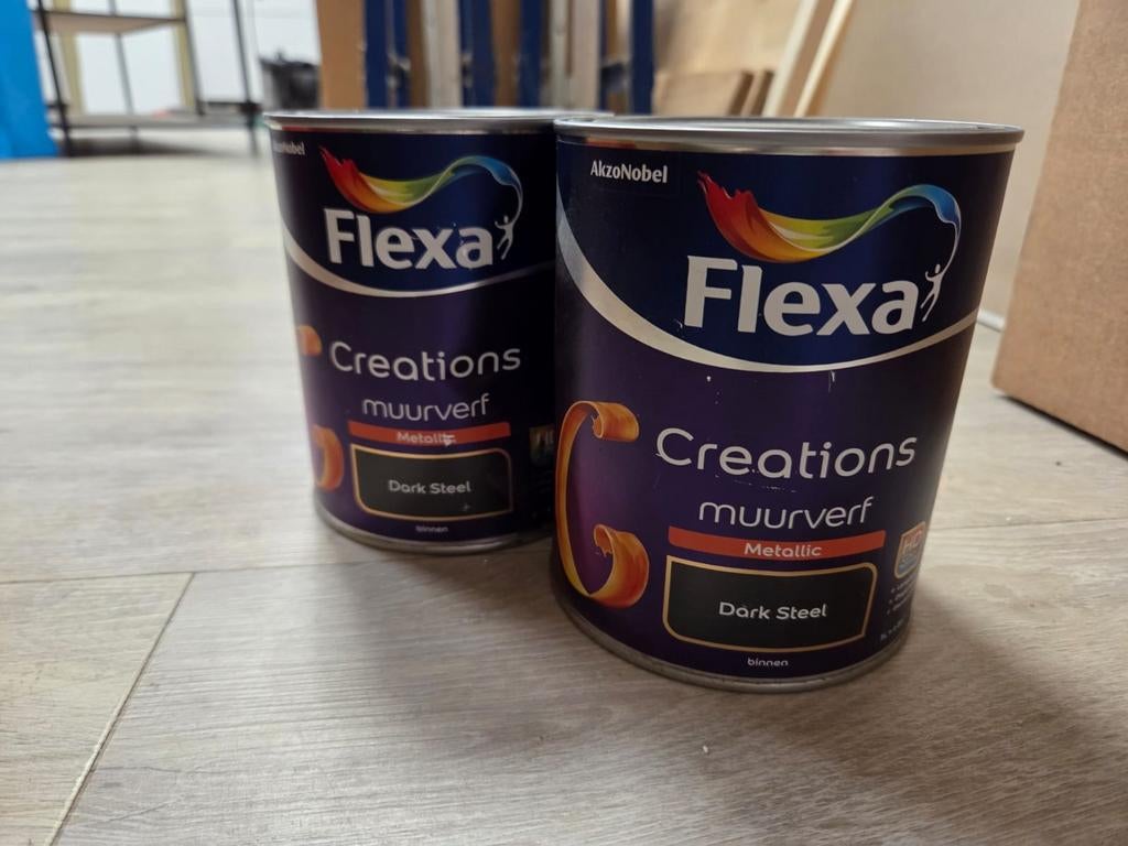 2x Flexa Creations Metallic Dark Steel - Nieuw!, Nieuw, Ophalen of Verzenden, Verf, Grijs
