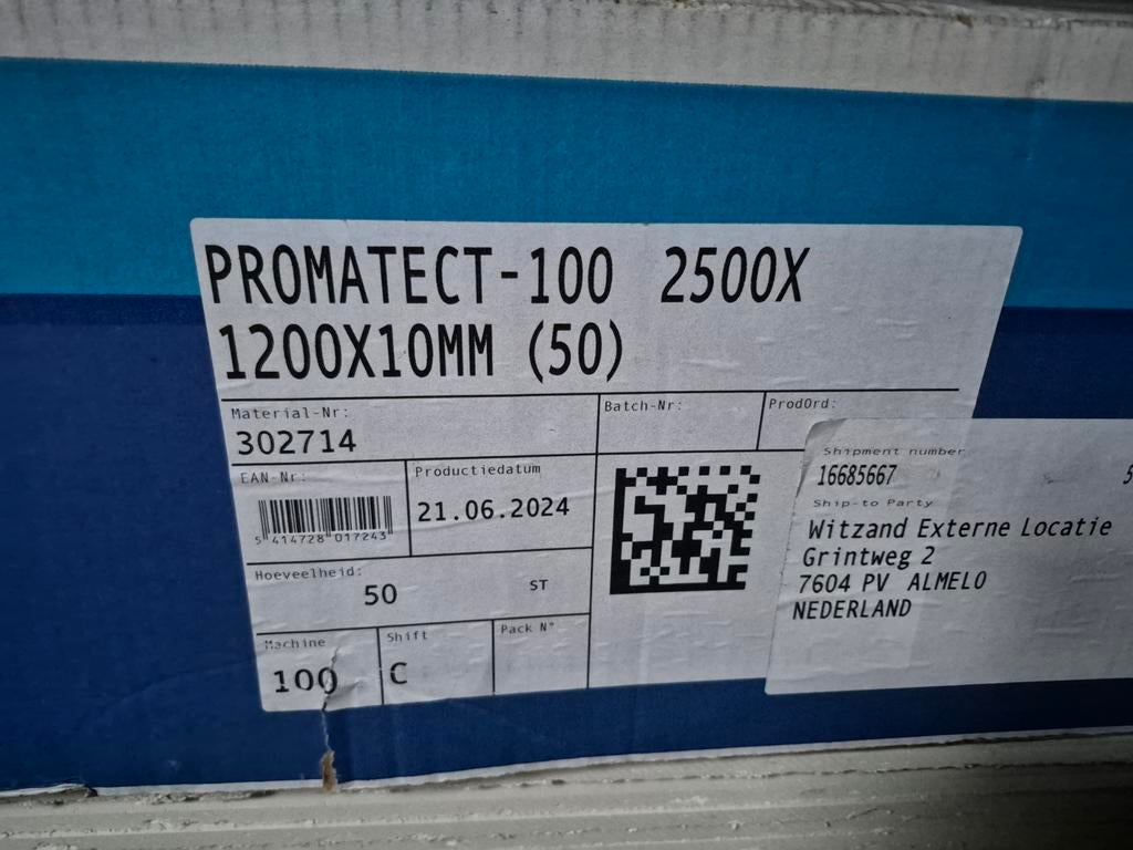 10mm dik Promatect plaat 120x250cm brandwerende plaat, Ophalen, Overige materialen, Nieuw, Promatect
