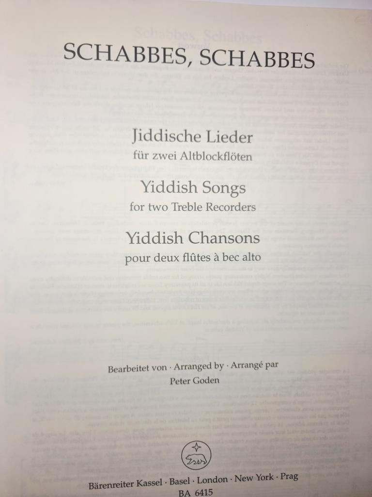 Schabbes, Schabbes - Jiddische liedjes voor blokfluit, Overige genres, Ophalen of Verzenden, Zo goed als nieuw, Thema