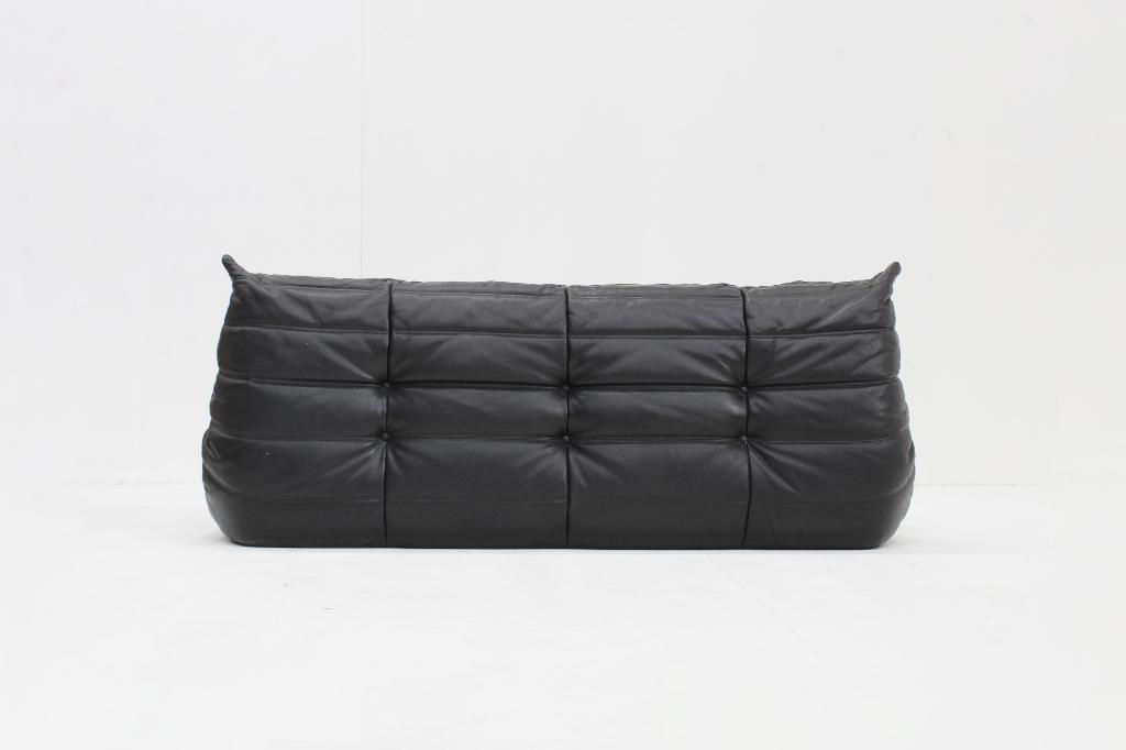 Vintage Togo Ligne Roset 3-zits sofa  zwart leer 1990s, Vintage, design, 150 tot 200 cm, Driepersoons, Ophalen of Verzenden