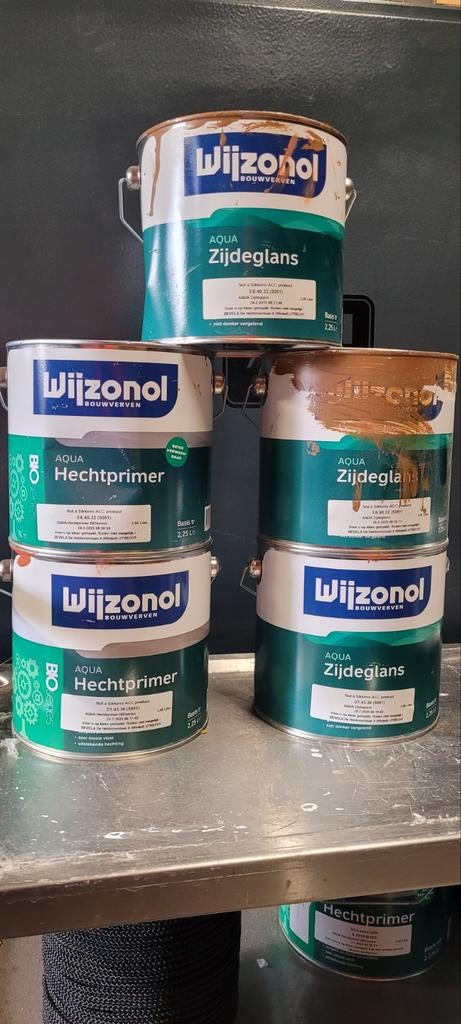 Wijzonol Aqua Zijdeglans + Hechtprimer - Aardebruin, Bruin, Nieuw, Ophalen of Verzenden, Verf