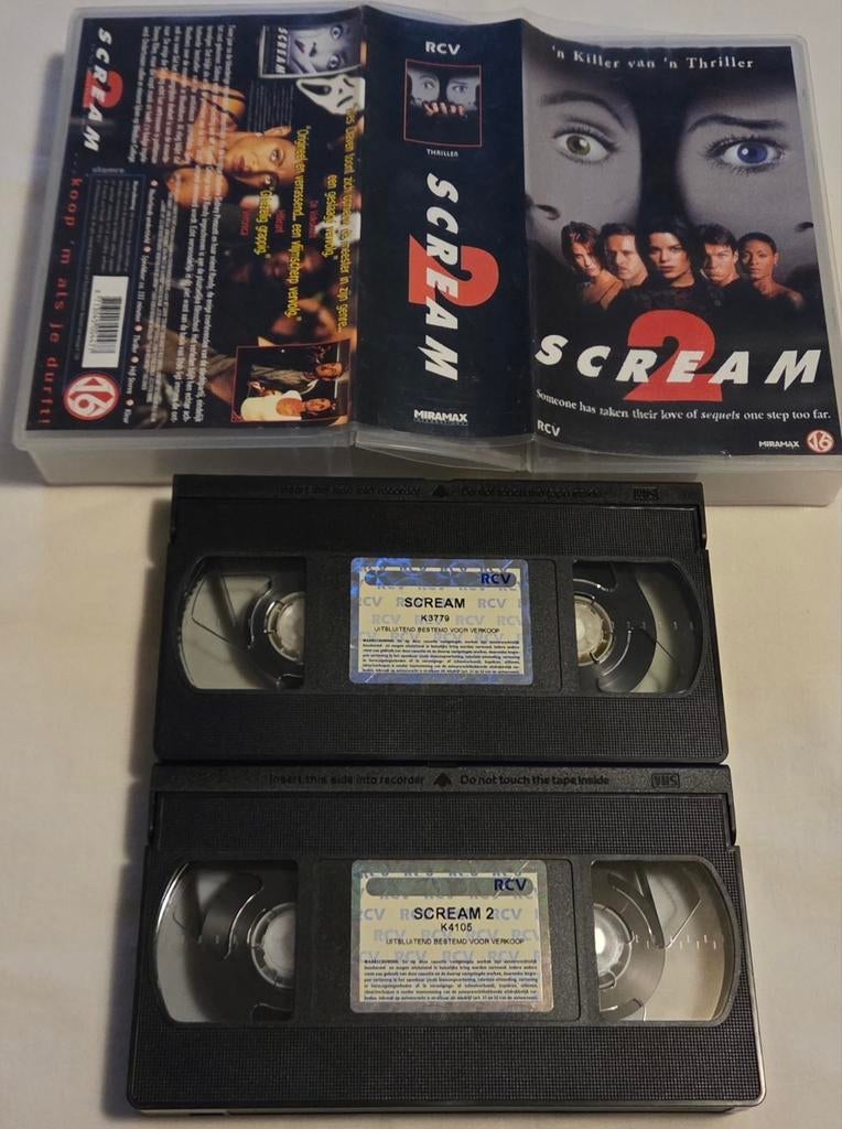 Wes Craven Scream 1 & 2 Dubbelbox VHS Horror, Cd's en Dvd's, VHS | Film, Vanaf 16 jaar, Ophalen of Verzenden, Gebruikt, Horror