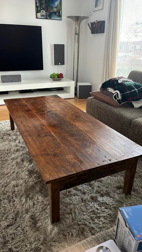 Prachtige massieve houten salontafel (188x78x45 cm), Ophalen, 50 tot 100 cm, 150 tot 200 cm, Minder dan 50 cm