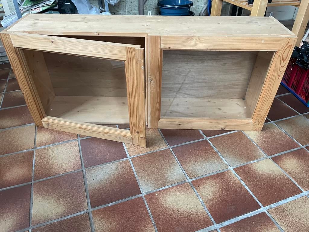 Grenen hangkast met glas, Ophalen, 100 tot 150 cm, Grenenhout, Zo goed als nieuw