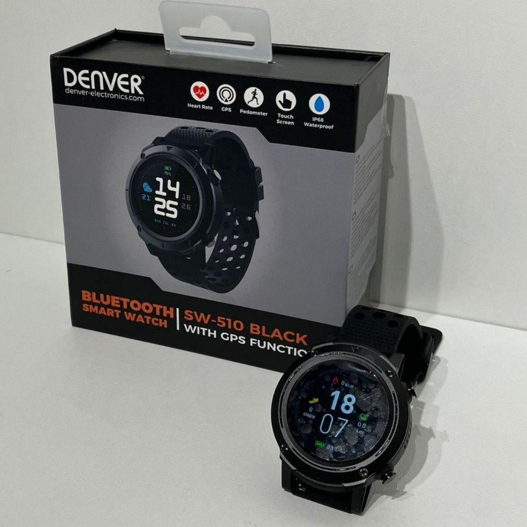 Denver SW-510 Smartwatch Zwart Nieuwstaat Compleet in Doos, Ophalen of Verzenden, Zo goed als nieuw, Zwart, Android