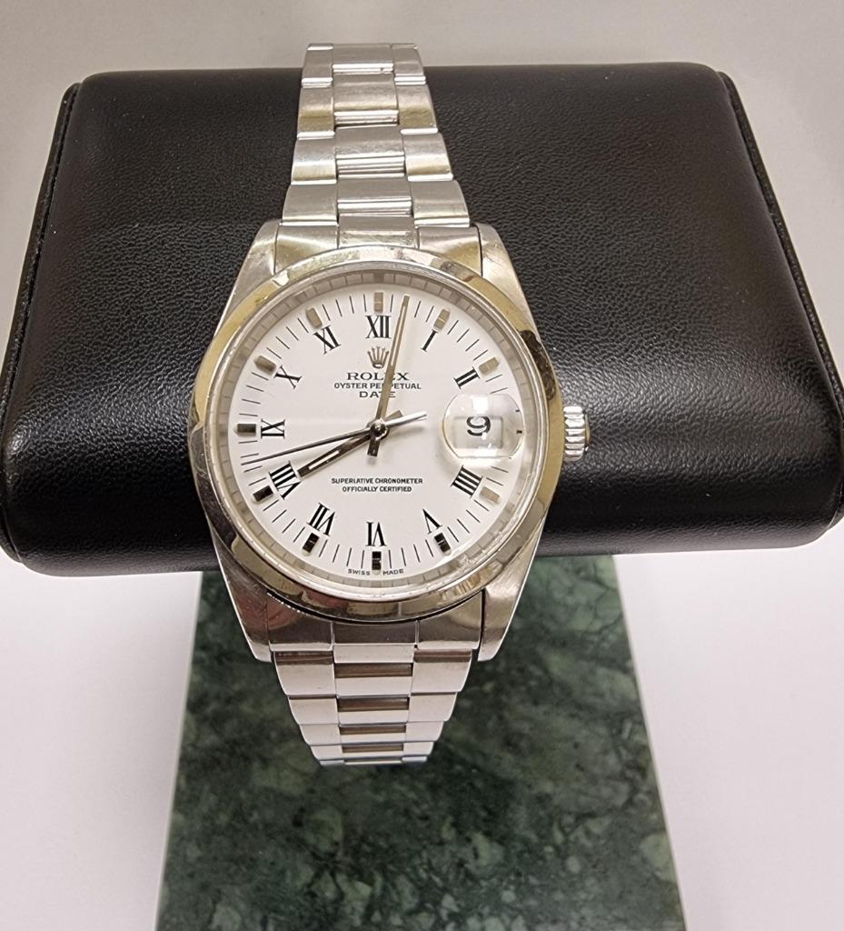 rolex date 34mm buckley dial + garantie, Ophalen, Staal, Gebruikt, Polshorloge