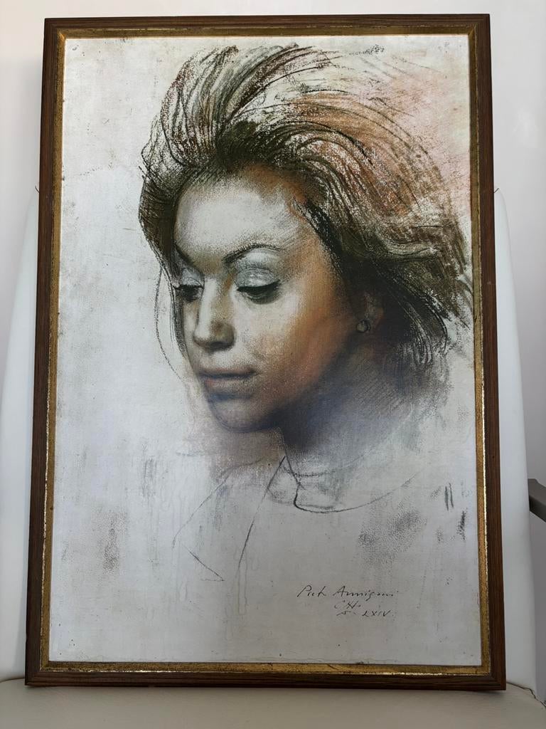 Afbeelding van vrouw, gekocht in Turijn, later ingelijst., Antiek en Kunst, Kunst | Tekeningen en Foto's, Ophalen