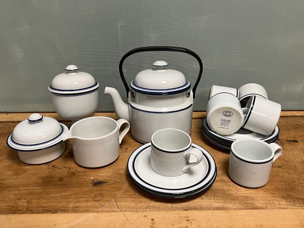 Vintage koffieservies Dansk Bistro Christianshavn blauw wit, Gebruikt, Ophalen of Verzenden, Overige stijlen, Aardewerk