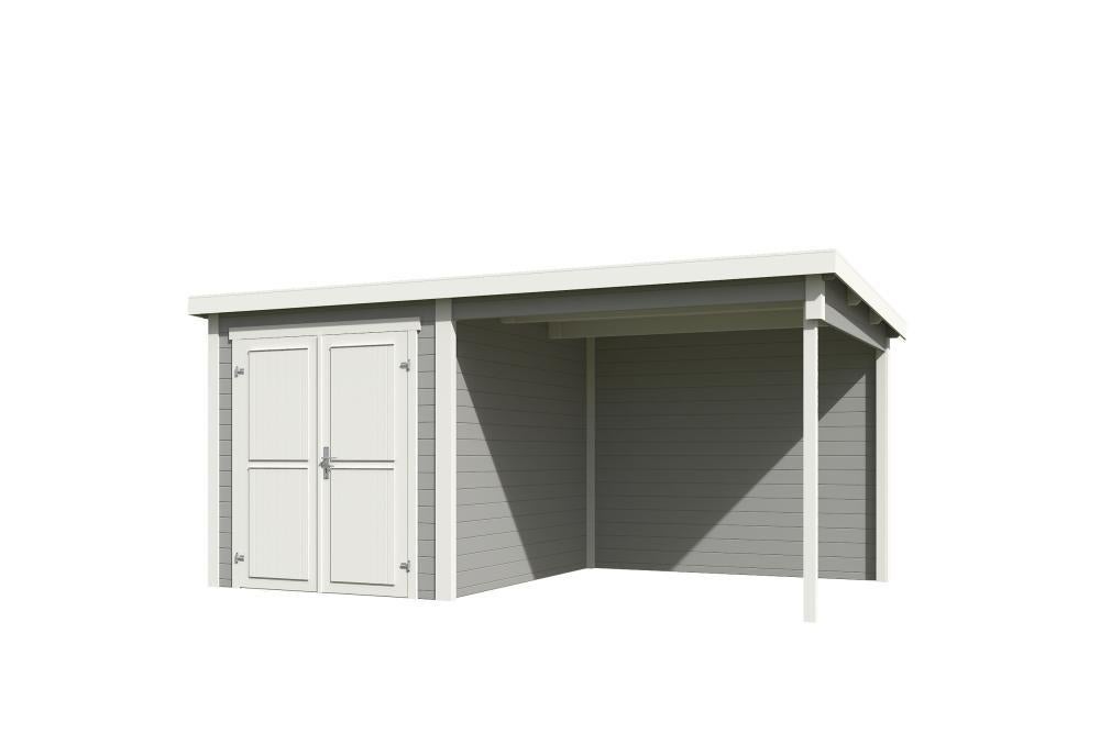 Nieuw in pakket! Blokhut met overkapping Finn 450x250, Tuin en Terras, Ophalen, 200 tot 400 cm, 250 tot 500 cm, De hoeve buitenleven