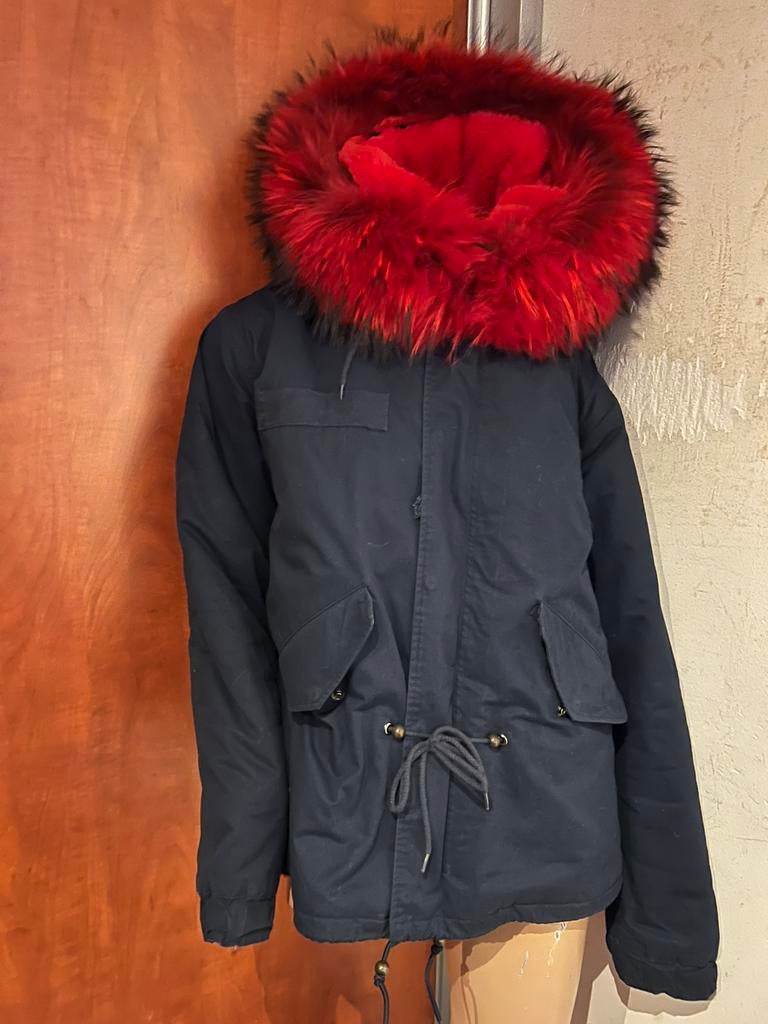PARKA met mooie bontkraag maat L zgan, Blauw, Maat 42/44 (L), B, Ophalen of Verzenden