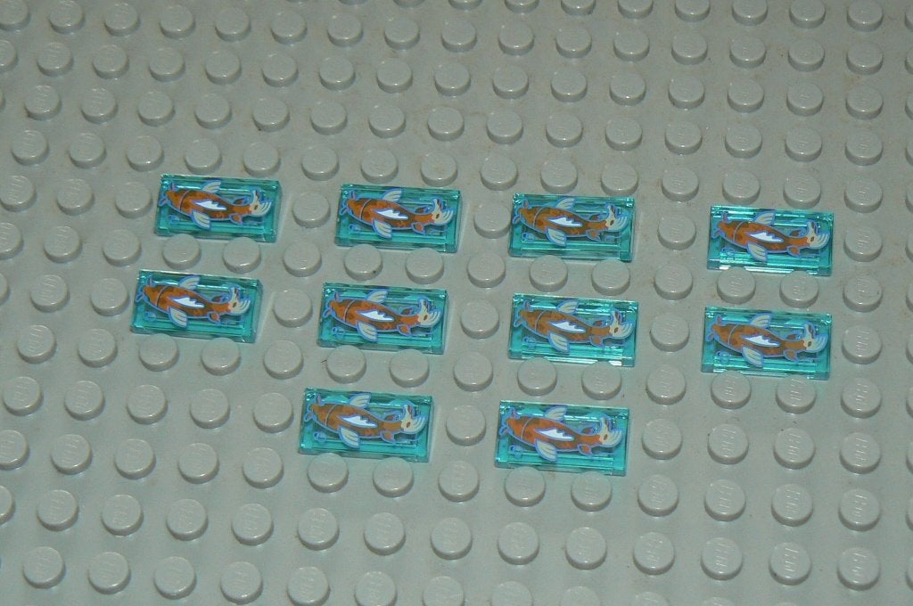 L1104 Tegels 1x2 opdruk oranje Koi Carper tr. blauw 10 st., Ophalen of Verzenden, Nieuw, Losse stenen, Lego