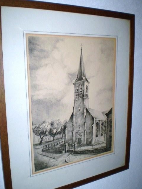 GROTE ETS NED. HERVORMDE KERK ZANDVOORT 1946, Antiek en Kunst, Kunst | Etsen en Gravures, Ophalen of Verzenden