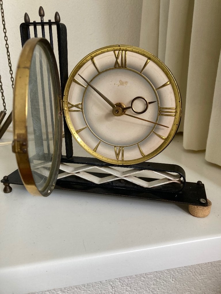Junghans electrische tafel klok jaren 50, Goud, Gebruikt, Vintage, Analoog