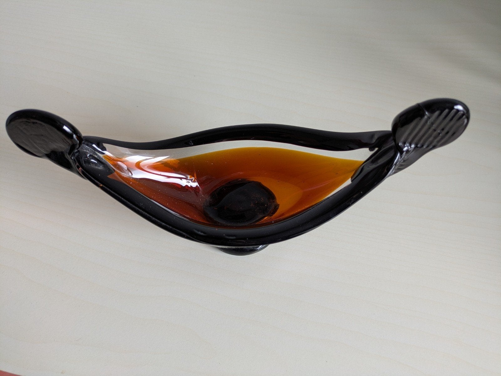 Vintage Murano glazen schaaltje, oranje/zwart, Antiek en Kunst, Ophalen of Verzenden