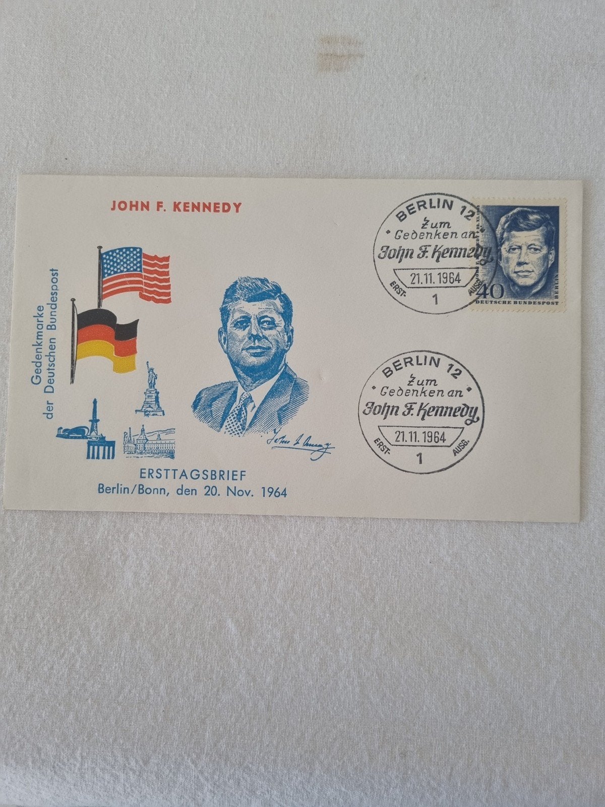 Eerstedagbrief John F. Kennedy - Berlijn/Bonn 1964, Ophalen of Verzenden, 1960 tot 1980, Gelopen, Duitsland