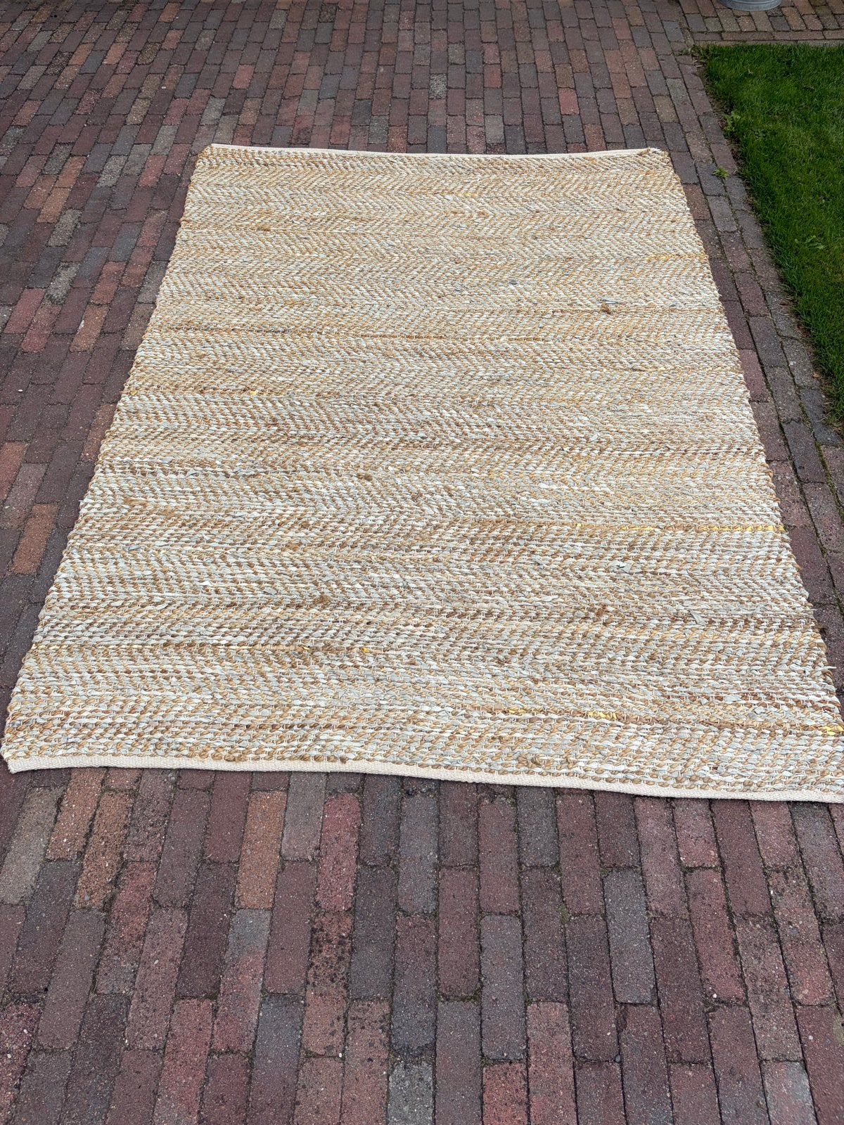 Vloerkleed leer & jute geweven 160x230cm handgemaakt, Huis en Inrichting, Ophalen, 150 tot 200 cm, 200 cm of meer, Zo goed als nieuw