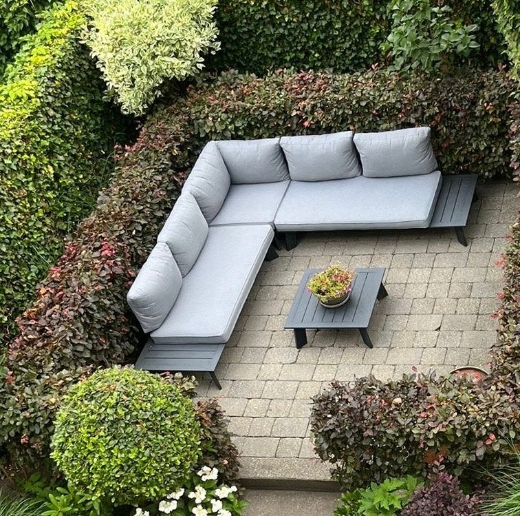 Complete antraciet loungeset met kussens (Amily van Gamma), Ophalen, 5 zitplaatsen, Aluminium, Zo goed als nieuw