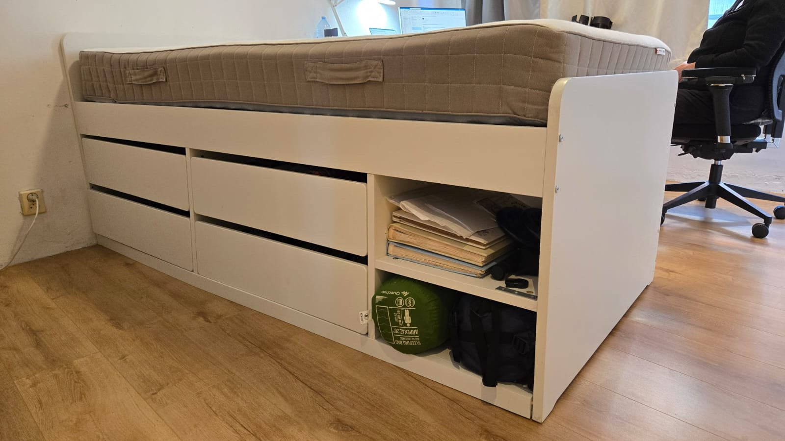 Ikea Släkt 1 persoons bed met lades, Ophalen, 90 cm, Eenpersoons, Wit