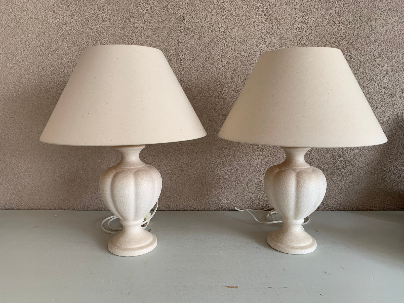 Twee tafellampen beige, Gebruikt, Sfeerlamp, Landelijk, Steen/keramiek
