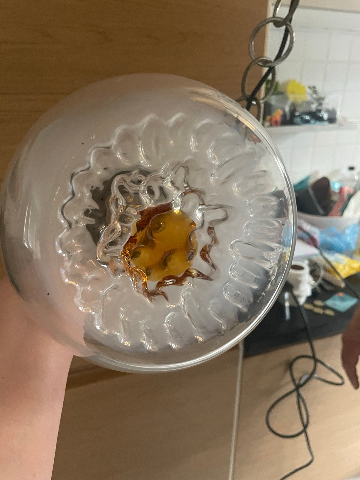 Vintage Mazzega Murano glazen hanglamp jaren '70, Ophalen of Verzenden, Gebruikt, Glas