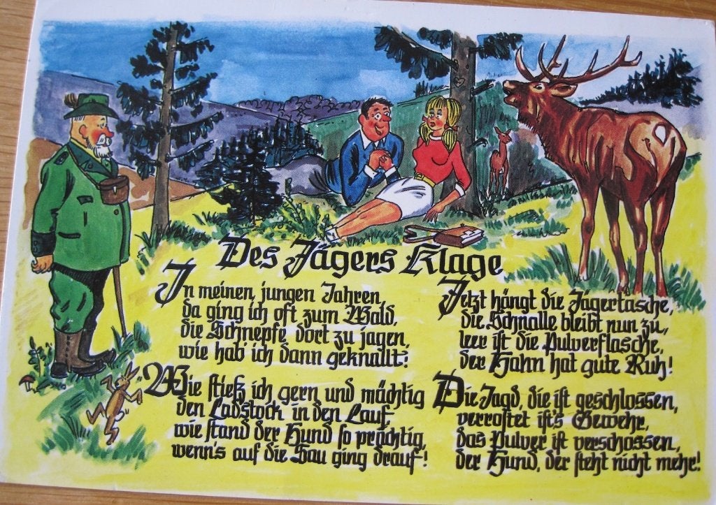 Vers der Jägers klage op ansichtkaart - 1977 - gedicht, Ophalen of Verzenden, 1960 tot 1980, Gelopen, Overige thema's