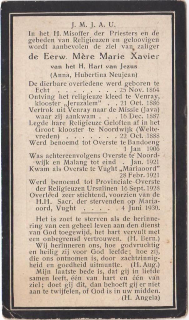 Bandoeng zr. Anna H. Neujean 1864 Echt + 1930 Vught, 65 jaar, Verzenden