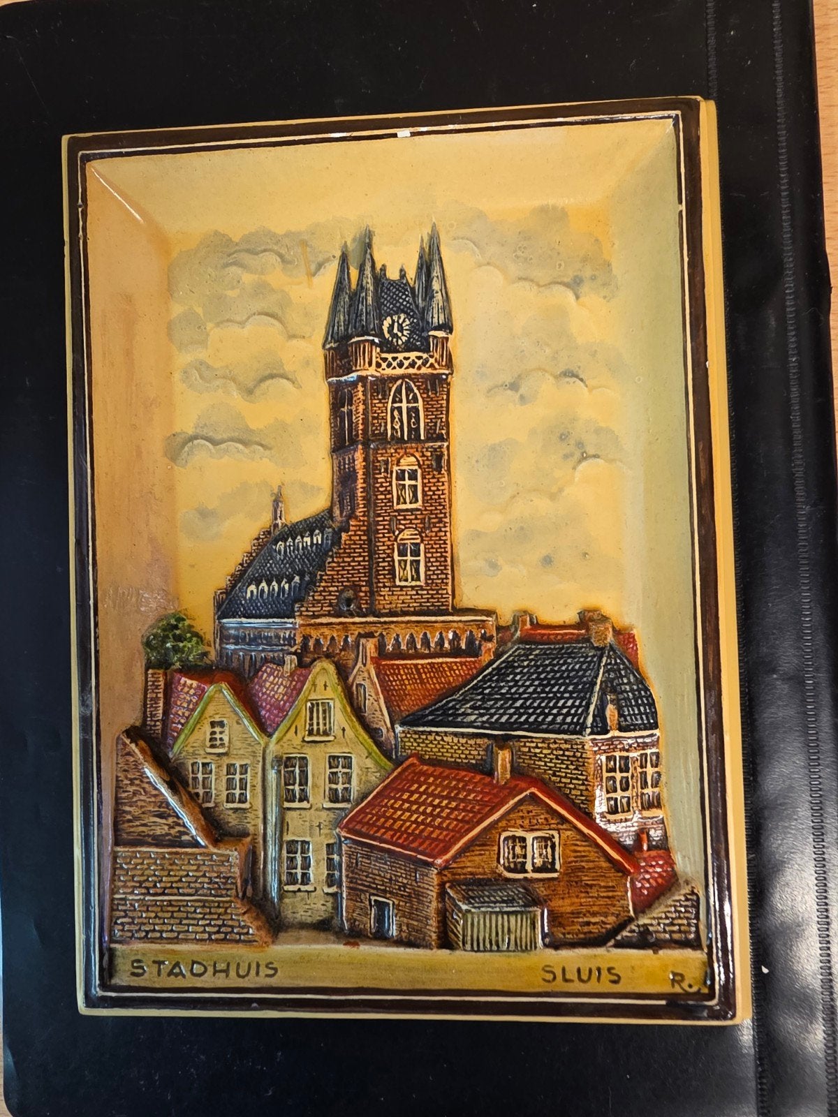 Vintage Reliëf Plaquette Stadhuis Sluis, Antiek en Kunst, Ophalen of Verzenden