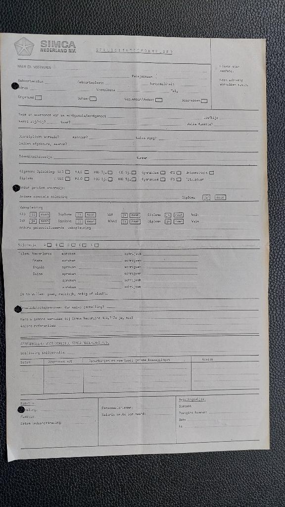Simca blanco sollicitatieformulier, Ophalen of Verzenden, Zo goed als nieuw, Auto's