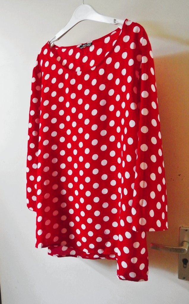 Rood  tuniek  blouse dots polkadots rood/witte stip M/L, Ophalen of Verzenden, Gedragen, Maat 42/44 (L), Rood