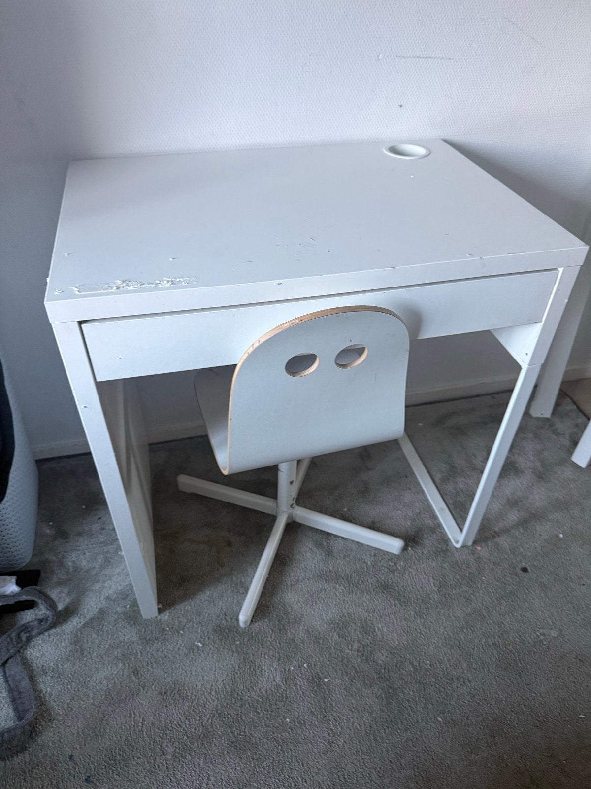 Wit kinderbureau met lade en stoel, Gebruikt, Met lades, Ophalen of Verzenden, Wit