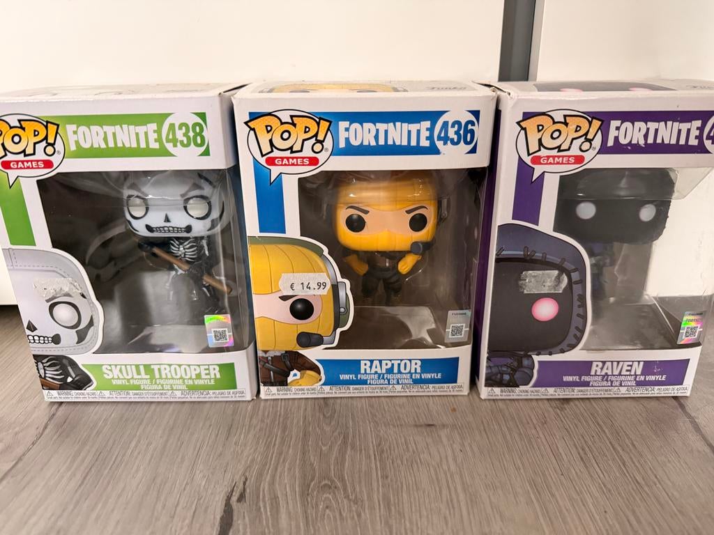 3 Fortnite Funko Pops: Skull Trooper, Raptor, Raven, Ophalen of Verzenden, Gebruikt