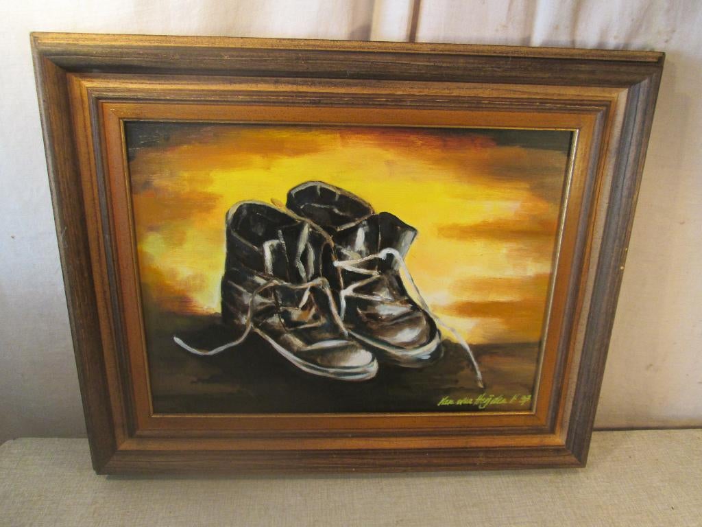 Mooi Geschilderd Werk 'Oude Schoenen' - Van der heijden, Antiek en Kunst, Ophalen of Verzenden
