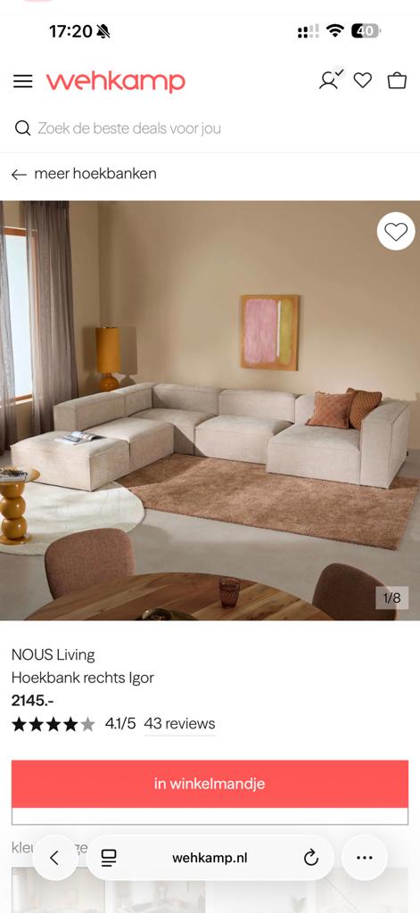 Moderne Hoekbank Igor van NOUS Living - zeer goede staat, Huis en Inrichting, Ophalen, 250 tot 300 cm, 100 tot 125 cm, Hoekbank