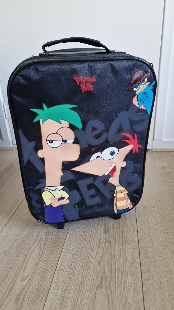 Phineas en Ferb Trolley Koffer - Zwart (47x32x12 cm), Ophalen, Zwart, Overige typen, 40 tot 50 cm