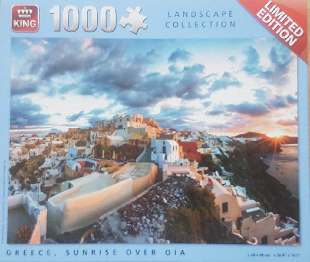 King puzzel Oia, Greece 1000 pc. zgan, Ophalen of Verzenden, 500 t/m 1500 stukjes, Zo goed als nieuw, Legpuzzel