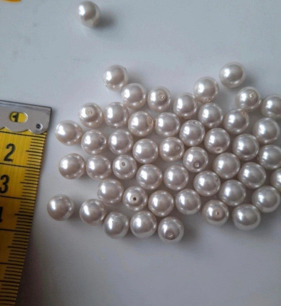 49 stuks 8 mm glaskralen parels wit kralen partij, Kraal, -, -, Nieuw