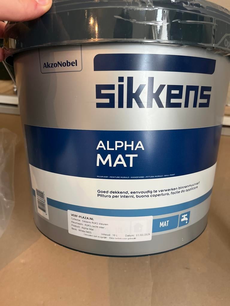 Sikkens Alpha Mat Rijks zacht oker 2x 10 liter, Ophalen, Geel, Nieuw, Verf