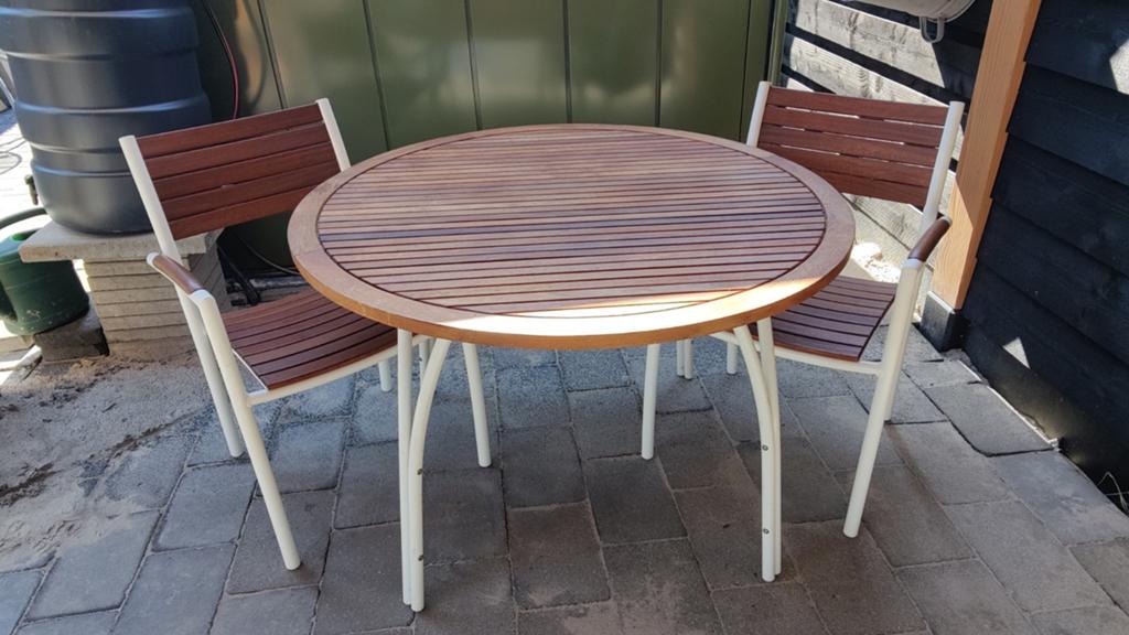 Hardhouten tuinset met aluminium onderstel, Ophalen, Gebruikt, Teakhout