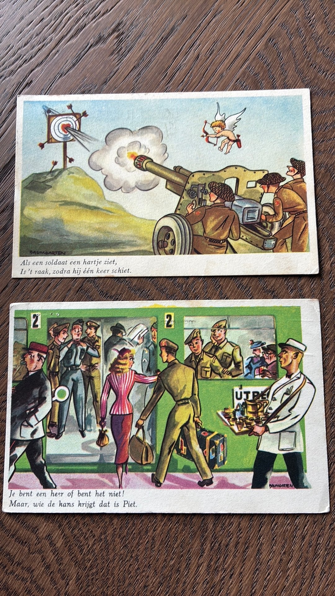 Militair. 4xBAUMGARTEN, 1x ROTGANS., Verzamelen, Ansichtkaarten | Themakaarten, Ophalen of Verzenden, 1940 tot 1960, Overige thema's